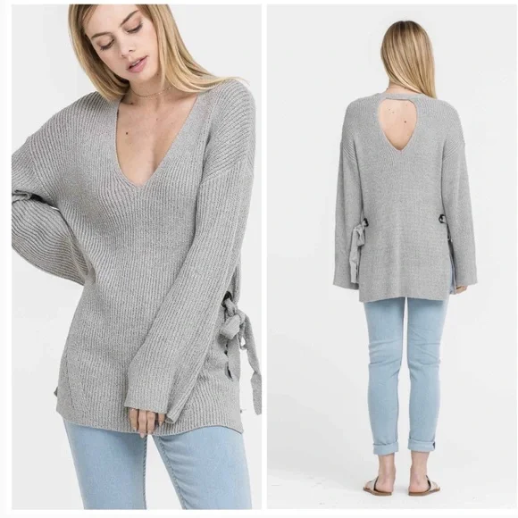 Lush Gray Tie Side Sweater Knit - Picture 6 of 6
